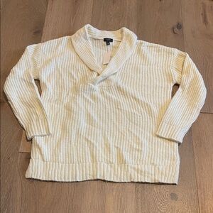 New Talbots wool blend cozy Cream Shawl Collar Sweater small petite shawl collar